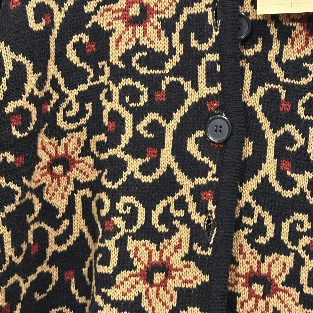 Sears Vintage Classic Elements NWT Black Floral Knit Cardigan Sweater - Picture 5 of 12